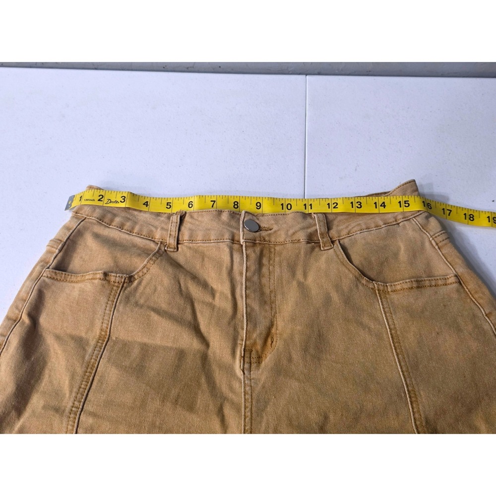 Tan High Waisted Wide Leg Ruffle Hem Cropped Pants Womens Size L Camel Boho - Picture 5 of 9